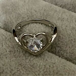 Silver Heart Ring with Crystal Center